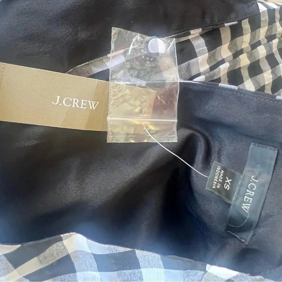 J. Crew Size XS Black and White Puff-Sleeve Mini Dress in Textured Plaid NEW! - Picture 6 of 10
